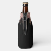 Rose Gold - Rosa Schwarzer Glitzer Monogramm Name Flaschenkühler (Flasche Rückseite)