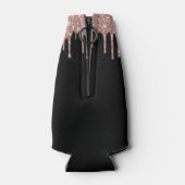 Rose Gold - Rosa Schwarzer Glitzer Monogramm Name Flaschenkühler (Rückseite)