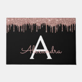 Rose Gold - Rosa Schwarzer Glitzer Monogramm Name Fußmatte (Vorderseite)
