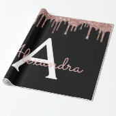 Rose Gold - Rosa Schwarzer Glitzer Monogramm Name Geschenkpapier (Ungerollt)