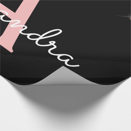 Rose Gold - Rosa Schwarzer Glitzer Monogramm Name Geschenkpapier (Ecke)