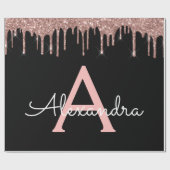 Rose Gold - Rosa Schwarzer Glitzer Monogramm Name Geschenkpapier (Flach)
