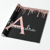 Rose Gold - Rosa Schwarzer Glitzer Monogramm Name Geschenkpapier (Ungerollt)