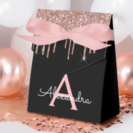 Rose Gold - Rosa Schwarzer Glitzer Monogramm Name Geschenkschachtel