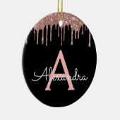 Rose Gold - Rosa Schwarzer Glitzer Monogramm Name Keramik Ornament (Rechts)