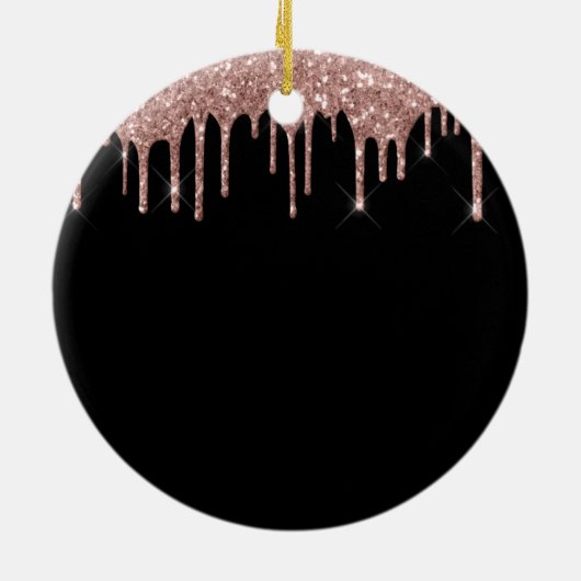 Rose Gold - Rosa Schwarzer Glitzer Monogramm Name Keramik Ornament (Hinten)