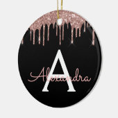 Rose Gold - Rosa Schwarzer Glitzer Monogramm Name Keramik Ornament (Links)