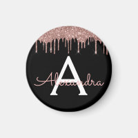 Rose Gold - Rosa Schwarzer Glitzer Monogramm Name