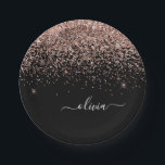 Rose Gold - Rosa Schwarzer Glitzer Monogramm Name Pappteller<br><div class="desc">Rose Gold - Rosa und schwarz Sparkle Glitzer Monogram Name und Initial Party Teller. Das macht den perfekten 16 Geburtstag,  Hochzeit,  Brautparty,  Jubiläum,  Babydusche oder Junggeselinnen-Abschied Geschenk für jemanden,  der Lieben glamourösen Luxus und schicke Stile.</div>
