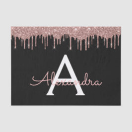 Rose Gold - Rosa Schwarzer Glitzer Monogramm Name Seidenpapier