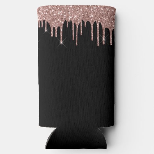 Rose Gold - Rosa Schwarzer Glitzer Monogramm Name Selters Dosenkühler (Rückseite)