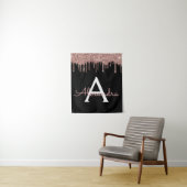 Rose Gold - Rosa Schwarzer Glitzer Monogramm Name Wandteppich (Beispiel)