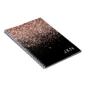 Rose Gold Rosa Schwarzer Glitzer Monogramm Notizblock (Rechte Seite)