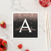 Rose Gold Rosa Schwarzer Glitzer Monogramm Serviette (Beispiel)