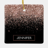 Rose Gold - Rosa Schwarzer Glitzer Name Keramikornament (Vorderseite)