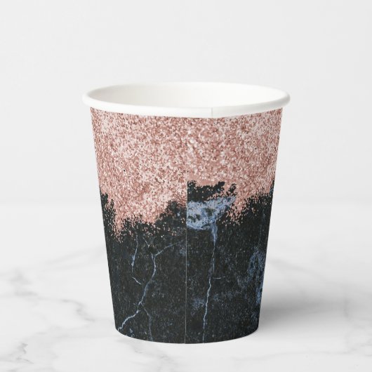 Rose Gold Rosa Schwarzer Marmor Glitzer Pappbecher (Rechts)