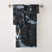 Rose Gold Rosa Schwarzer Marmor Glitzer Staubmonog Badhandtuch Set (Insitu)
