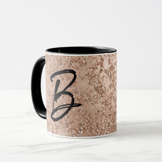 Rose Gold Rosa Sparkenkrackle Mit Monogramm Tasse (Vorderseite Links)