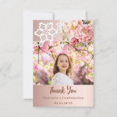 Rose Gold Rosa Spitzen Mädchen Bestätigung Foto Dankeskarte (Vorderseite)
