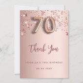 Rose Gold Rosa Stars zum 70. Dankeskarte (Vorderseite)