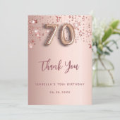 Rose Gold Rosa Stars zum 70. Dankeskarte (Stehend Vorderseite)
