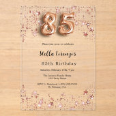 Rose Gold Rosa Sterne zum 85. Acryleinladungen (Vorderseite)