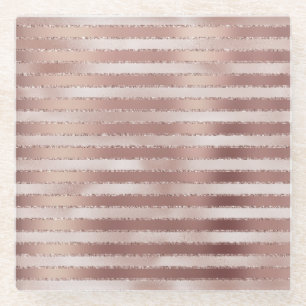 Rose Gold Rosa Streifen Glitz Glasuntersetzer