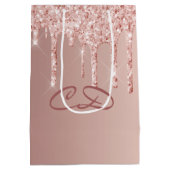 Rose Gold Rosa Tropfen Monogramm Mittlere Geschenktüte (Rückseite)