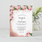 Rose Gold Rosa Weiße Blüte Elegante Moderne Hochze Einladung (Stehend Vorderseite)