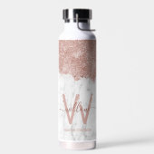 Rose Gold Rosa Weißer Marmor Glitzer Staubmonogram Trinkflasche (Links)