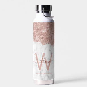 Rose Gold Rosa Weißer Marmor Glitzer Staubmonogram Trinkflasche