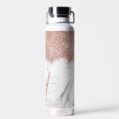 Rose Gold Rosa Weißer Marmor Glitzer Staubmonogram Trinkflasche (Rückseite)