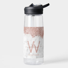 Rose Gold Rosa Weißer Marmor Glitzer Staubmonogram Trinkflasche