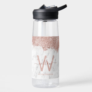 Rose Gold Rosa Weißer Marmor Glitzer Staubmonogram Trinkflasche