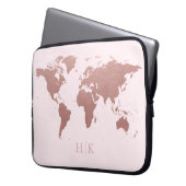 Rose Gold Rosa Weltkarte Elegant Mit Monogramm Laptopschutzhülle (Vorderseite Links)