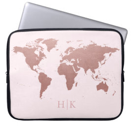 Rose Gold Rosa Weltkarte Elegant Mit Monogramm Laptopschutzhülle