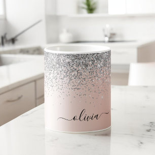 Rose Gold - Rosafarben Glitter Silber Monogramm Kaffeetasse