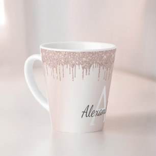 Rose Gold - Rosafarbenes Glitter-Metall-Monogramm- Milchtasse