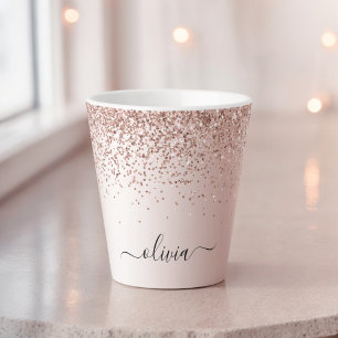Rose Gold - Rosafarbenes Glitter-Metall-Monogramm- Milchtasse