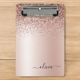 Rose Gold - Rosafarbenes Glitter-Metall-Monogramm- Mini Klemmbrett