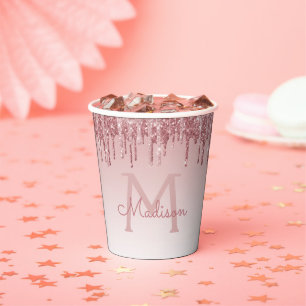 Rose Gold - Rosafarbenes Glitter und Funkeln Monog Pappbecher