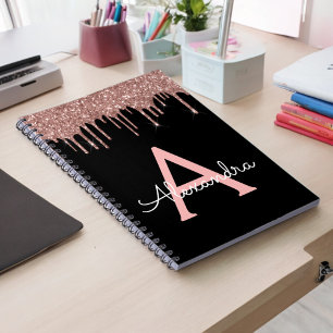 Rose Gold - Rosafarbenes Schwarz Glitter Monogramm Notizblock