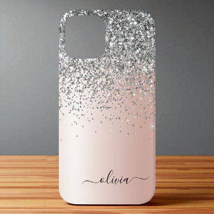 Rose Gold - Rosafarbenes Silber Glitter Monogramm iPhone 12 Hülle