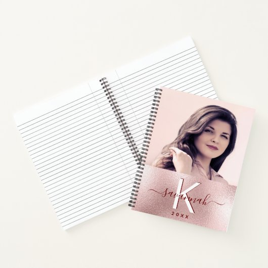 Rose Gold-Rose-Foto-Monogramm-Skript Notizblock (Innenseite)