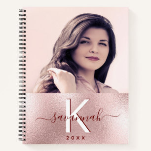 Rose Gold-Rose-Foto-Monogramm-Skript Notizblock