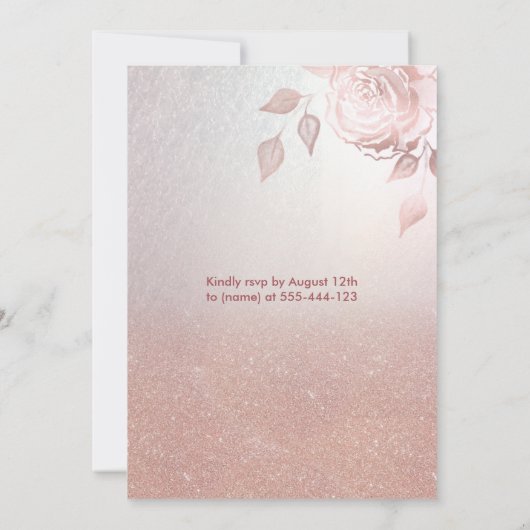 Rose Gold Rose moderne Glitzer Kleid 16 . Geburtst Einladung (Rückseite)