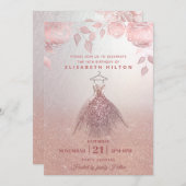 Rose Gold Rose moderne Glitzer Kleid 16 . Geburtst Einladung (Vorne/Hinten)