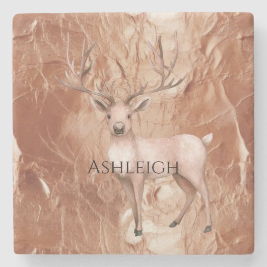 Rose Gold Rosé Pink Boho Hirsch Baum Steinuntersetzer (Vorderseite)