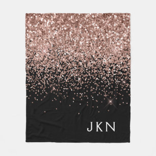 Rose Gold Rosé Pink Schwarzes Glitter Monogramm Fleecedecke