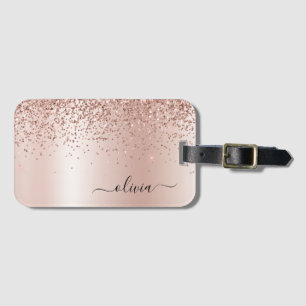 Rose Gold - Rosenrosa Glitter Metall Monogramm Nam Gepäckanhänger